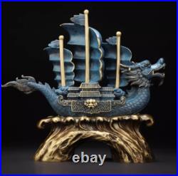 12 China Bronze Blue Luck Geomancy Sailing-boat Effigy