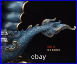 12 China Bronze Blue Luck Geomancy Sailing-boat Effigy