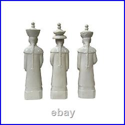 15 Chinese White 3 Standing Ching Qing Emperor Kings Figure Set ws3709