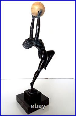 15 Dancer Sculpture Jeu with an Onyx Ball from Max Le Verrier in Art Deco Style