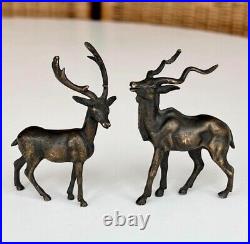 1950's Vintage Bronze Miniature Gazelles Handmade Europe Deer Figure Statue