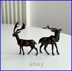 1950's Vintage Bronze Miniature Gazelles Handmade Europe Deer Figure Statue