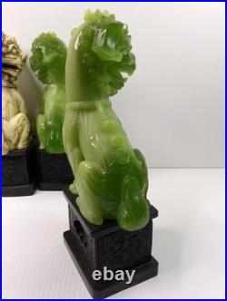 1960 WONY FOO DOGS Figurine Italy LOT Faux Jade Green & White