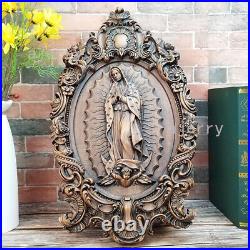 19.7Our Lady of Guadalupe Statue Wooden Figure Carving Handmade Home Decor Gift