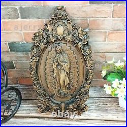 19.7Our Lady of Guadalupe Statue Wooden Figure Carving Handmade Home Decor Gift