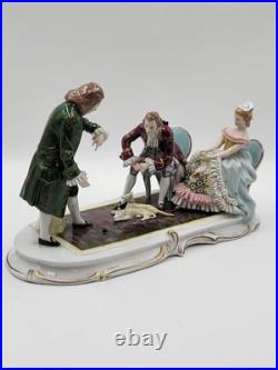 19th Century XL Sitcendorf German Hand Painted Porcelain & Lace Figural Grouping 19th Century XL Sitcendorf German Hand Painted Porcelain & Lace Figural Grouping