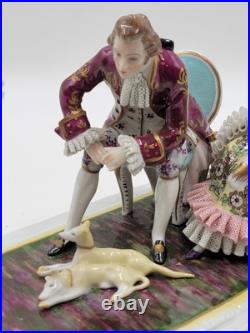 19th Century XL Sitcendorf German Hand Painted Porcelain & Lace Figural Grouping 19th Century XL Sitcendorf German Hand Painted Porcelain & Lace Figural Grouping