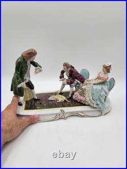 19th Century XL Sitcendorf German Hand Painted Porcelain & Lace Figural Grouping 19th Century XL Sitcendorf German Hand Painted Porcelain & Lace Figural Grouping