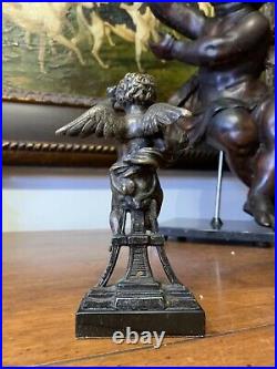 19th century French Louis XVI Style Patinated Bronze Cherub Figurine
