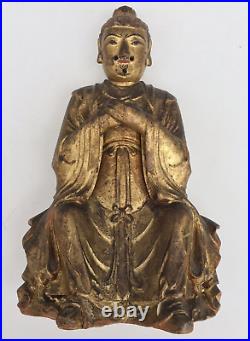 19thc. Carved Wood and Gilt/Painted seated Kitchen God Figure 19thc. Carved Wood and Gilt/Painted seated Kitchen God Figure
