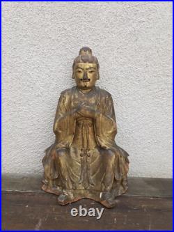 19thc. Carved Wood and Gilt/Painted seated Kitchen God Figure 19thc. Carved Wood and Gilt/Painted seated Kitchen God Figure