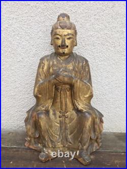 19thc. Carved Wood and Gilt/Painted seated Kitchen God Figure 19thc. Carved Wood and Gilt/Painted seated Kitchen God Figure