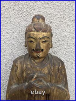 19thc. Carved Wood and Gilt/Painted seated Kitchen God Figure 19thc. Carved Wood and Gilt/Painted seated Kitchen God Figure