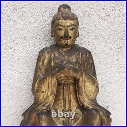 19thc. Carved Wood and Gilt/Painted seated Kitchen God Figure 19thc. Carved Wood and Gilt/Painted seated Kitchen God Figure