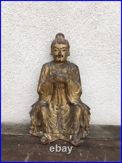 19thc. Carved Wood and Gilt/Painted seated Kitchen God Figure 19thc. Carved Wood and Gilt/Painted seated Kitchen God Figure