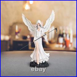 24H Angel of Death in White Walking with Scythe Statue Figurine Room Decor