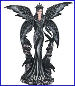 25.5H Gothic Dark Angel Queen with Raven Statue Fantasy Decoration Figurine