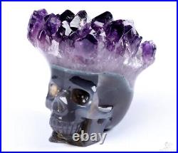 2.7 Amethyst & Agate Geode Carved Crystal Skull, Crystal Healing