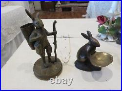 2 Antique Brass Hiking Rabbit Super Detailed French or German 2 Rabbits