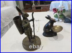 2 Antique Brass Hiking Rabbit Super Detailed French or German 2 Rabbits