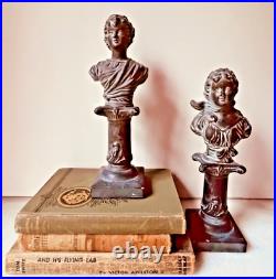 2 Bust Figurines statue antique vintage black color male female