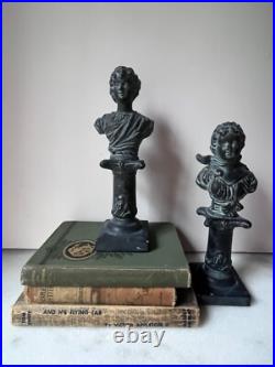 2 Bust Figurines statue antique vintage black color male female