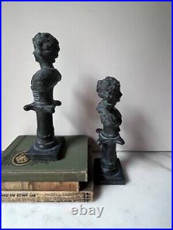 2 Bust Figurines statue antique vintage black color male female