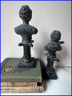 2 Bust Figurines statue antique vintage black color male female