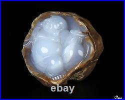 3.5 Blue Chalcedony Hand Carved Crystal Buddha Sculpture, Crystal Healing