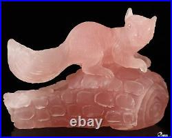 3.5 Frosted Rose Quartz Hand Carved Crystal Squirrel Sculpture
