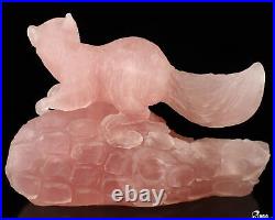 3.5 Frosted Rose Quartz Hand Carved Crystal Squirrel Sculpture
