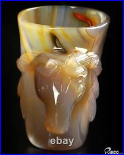3.5 Premium Brazilian Agate Hand Carved Crystal Cup with Horse, Crystal Healing 3.5 Premium Brazilian Agate Hand Carved Crystal Cup with Horse, Crystal Healing