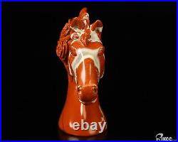 3.6 Red Jasper Hand Carved Crystal Horse and Flowers Sculpture