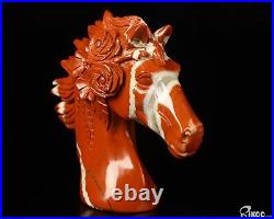 3.6 Red Jasper Hand Carved Crystal Horse and Flowers Sculpture