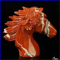 3.6 Red Jasper Hand Carved Crystal Horse and Flowers Sculpture