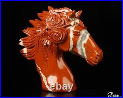 3.6 Red Jasper Hand Carved Crystal Horse and Flowers Sculpture