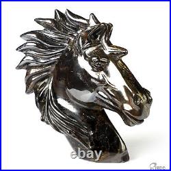 3.7 Gold Tiger Iron Eye Hand Carved Crystal Horse Sculpture, Healing