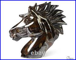 3.7 Gold Tiger Iron Eye Hand Carved Crystal Horse Sculpture, Healing