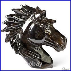 3.7 Gold Tiger Iron Eye Hand Carved Crystal Horse Sculpture, Healing