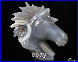 3.7 Gray & White Agate Hand Carved Crystal Horse Sculpture, Crystal Healing