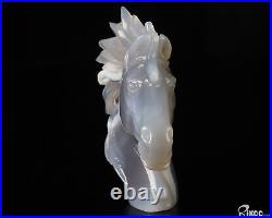 3.7 Gray & White Agate Hand Carved Crystal Horse Sculpture, Crystal Healing