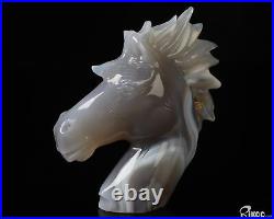 3.7 Gray & White Agate Hand Carved Crystal Horse Sculpture, Crystal Healing