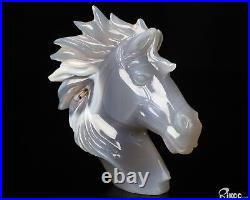 3.7 Gray & White Agate Hand Carved Crystal Horse Sculpture, Crystal Healing