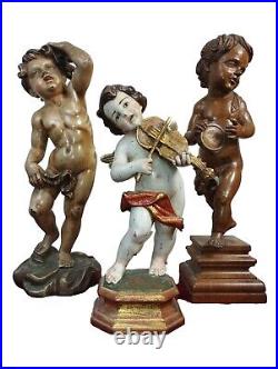 3 Carved Wooden Angels. Spain. Circa 1950