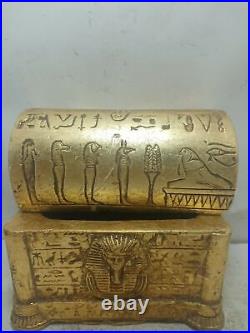 3 SCARAB ANCIENT JEWELRY Egyptian Egypt Winged Antique Goddess Isis Statue Box