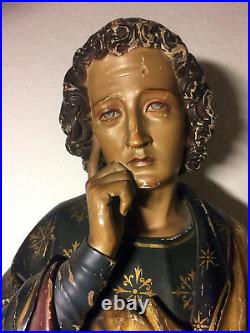 47 Rare Large Fine Antique Hand Carved Wood Patron Saint St John Apostle Statue