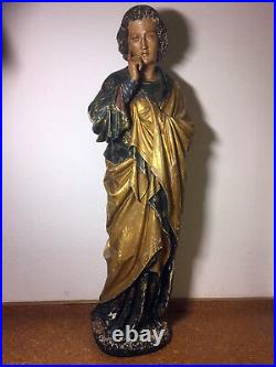 47 Rare Large Fine Antique Hand Carved Wood Patron Saint St John Apostle Statue