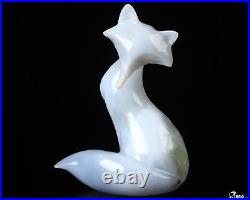 4.1 Blue Chalcedony Hand Carved Crystal Fox Sculpture, Crystal Healing