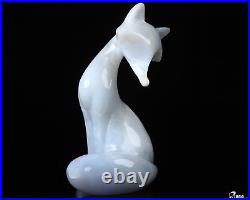 4.1 Blue Chalcedony Hand Carved Crystal Fox Sculpture, Crystal Healing