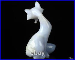 4.1 Blue Chalcedony Hand Carved Crystal Fox Sculpture, Crystal Healing